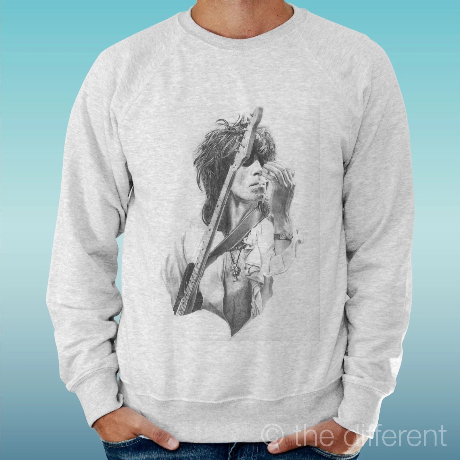 Felpa Man Light Sweater Light Grey " Keith Richards Rolling Stone " Unisex T-shirt, Sweatshirt, Hoodie, Long Sleeve Tee - T-Shirt, Sweatshirt, Hoodie