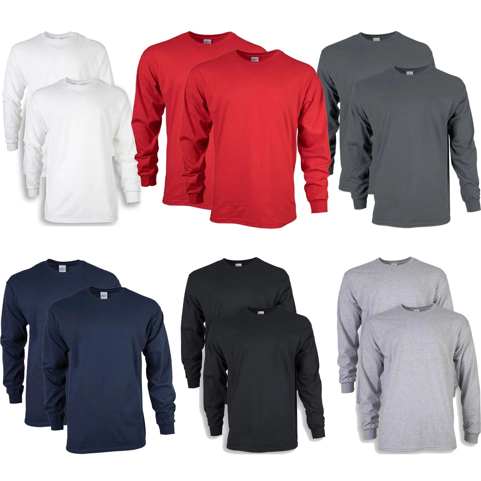 2 Pack Mens Cotton Crew Neck Long Sleeve Blank Plain Basic T-Shirt Tee Top Bulk Unisex T-shirt, Sweatshirt, Hoodie, Long Sleeve Tee - T-Shirt, Sweatshirt, Hoodie