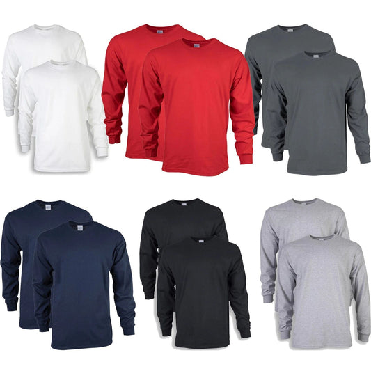 2 Pack Mens Cotton Crew Neck Long Sleeve Blank Plain Basic T-Shirt Tee Top Bulk Unisex T-shirt, Sweatshirt, Hoodie, Long Sleeve Tee - T-Shirt, Sweatshirt, Hoodie
