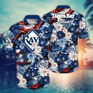 Tampa Bay Rays Patriotic Floral Hawaiian Shirt Unisex T-shirt, Sweatshirt, Hoodie, Long Sleeve Tee - T-Shirt, Sweatshirt, Hoodie