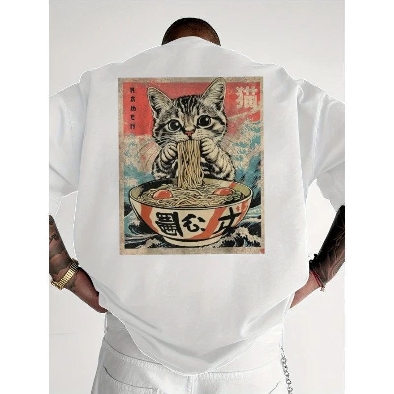 Men's Short-sleeve T-shirt with Cute Cat Print Loose Fit Stylish Casual Top Unisex T-shirt, Sweatshirt, Hoodie, Long Sleeve Tee - T-Shirt, Sweatshirt, Hoodie