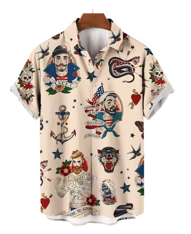 Mens Button Down Shirts Mermaid Printed Hawaiian Top Hula Girls Novelty Ugly Unisex T-shirt, Sweatshirt, Hoodie, Long Sleeve Tee - T-Shirt, Sweatshirt, Hoodie
