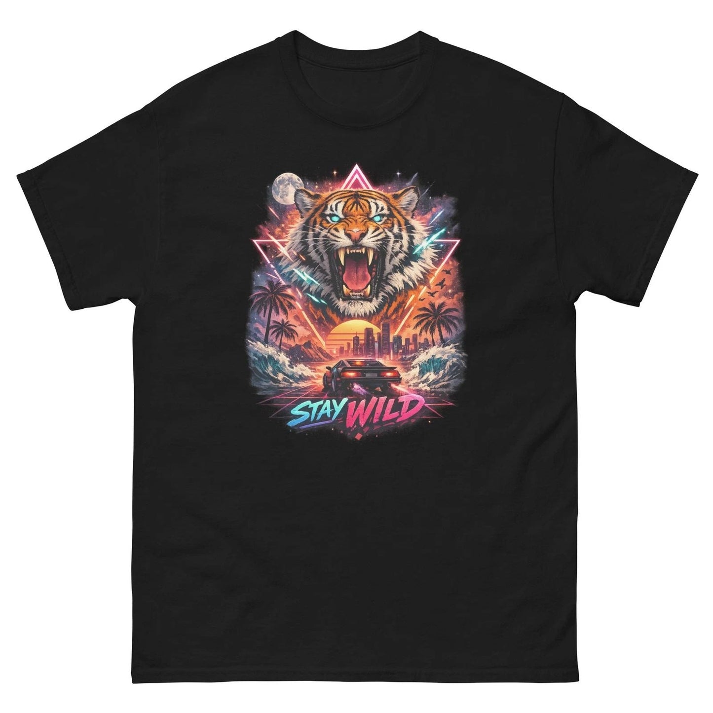 Stay Wild Tiger Neon T-Shirt  Streetwear Graphic Tee Unisex Trendy Unisex T-shirt, Sweatshirt, Hoodie, Long Sleeve Tee - T-Shirt, Sweatshirt, Hoodie