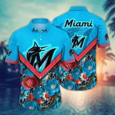 Miami Marlins Chevron Floral Hawaiian Shirt Unisex T-shirt, Sweatshirt, Hoodie, Long Sleeve Tee - T-Shirt, Sweatshirt, Hoodie