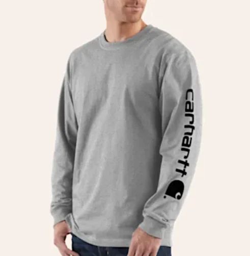 Men's Gray Long Sleeve Work T-Shirt Logo Sleeve Cotton Workwear Tee Size XL Unisex T-shirt, Sweatshirt, Hoodie, Long Sleeve Tee - T-Shirt, Sweatshirt, Hoodie