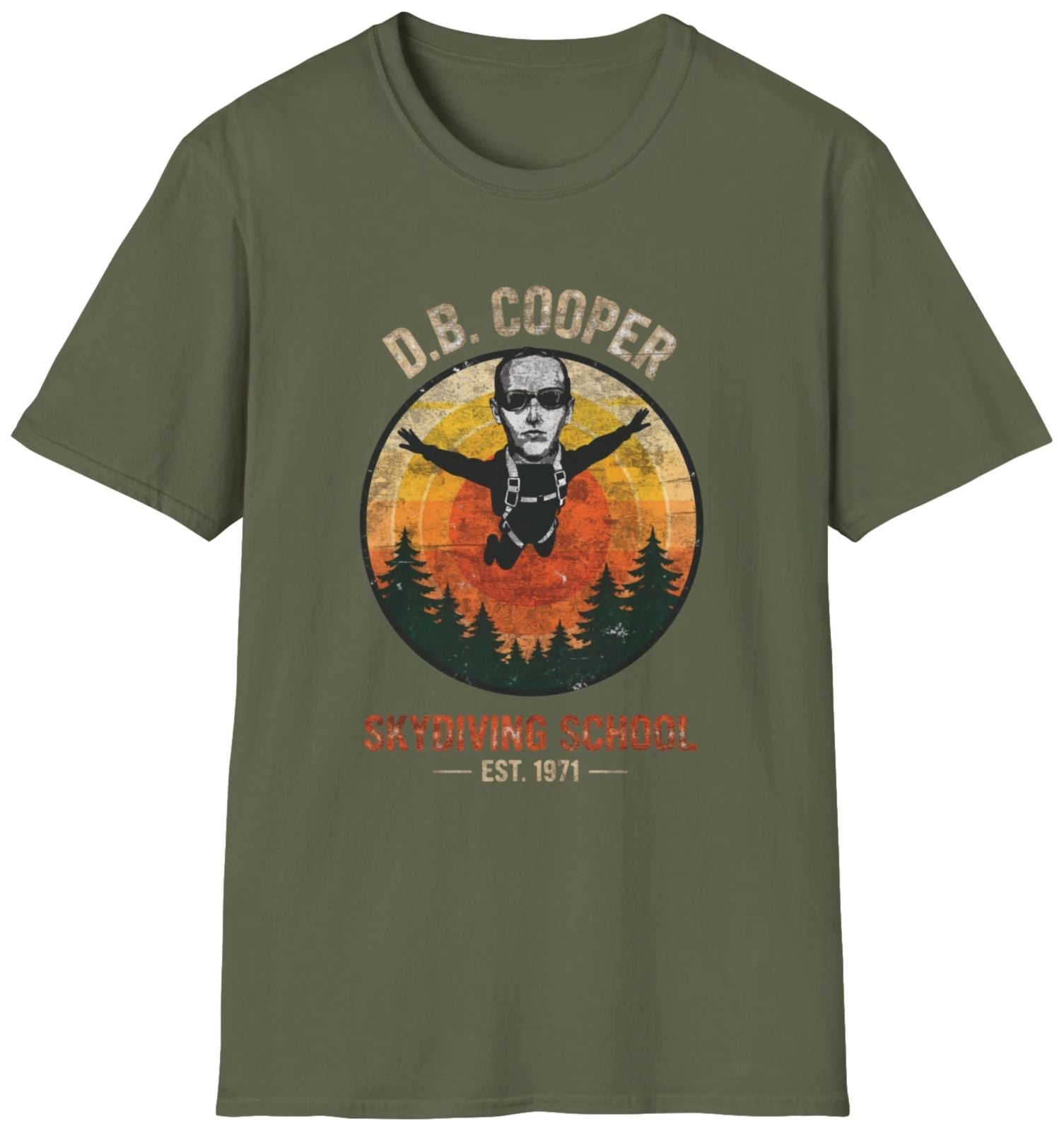 D.B. Cooper Vintage Skydiving School T-Shirt | DB Cooper Shirt | Softstyle Tee Unisex T-shirt, Sweatshirt, Hoodie, Long Sleeve Tee - T-Shirt, Sweatshirt, Hoodie