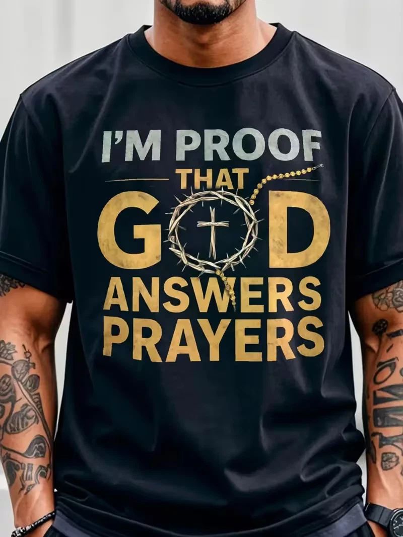 Men's Christian T-Shirt "I Am God's Response to Prayer" with Crown & Cross Unisex T-shirt, Sweatshirt, Hoodie, Long Sleeve Tee - T-Shirt, Sweatshirt, Hoodie