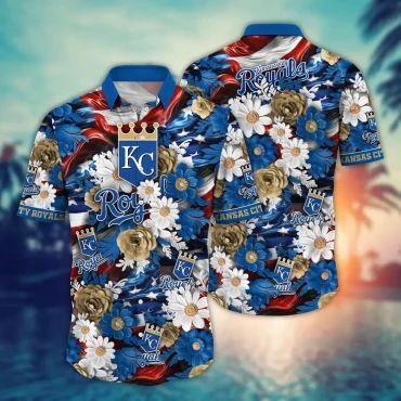 Kansas City Royals Patriotic Floral Hawaiian Shirt Unisex T-shirt, Sweatshirt, Hoodie, Long Sleeve Tee - T-Shirt, Sweatshirt, Hoodie