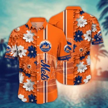 New York Mets Mets Orange & Blue Floral Hawaiian Shirt Unisex T-shirt, Sweatshirt, Hoodie, Long Sleeve Tee - T-Shirt, Sweatshirt, Hoodie