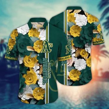 Oakland Athletics Bold Blossom Hawaiian Shirt Unisex T-shirt, Sweatshirt, Hoodie, Long Sleeve Tee - T-Shirt, Sweatshirt, Hoodie