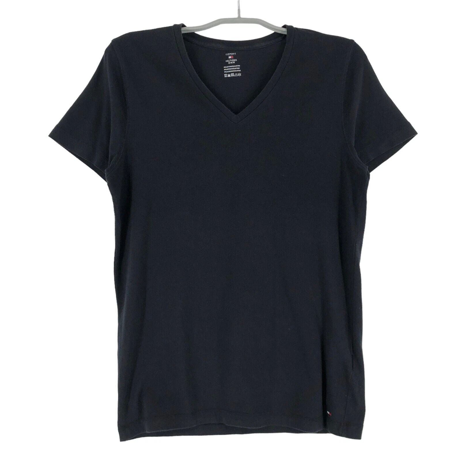 TOMMY HILFIGER V-Neck Slim Black T-Shirt Men Size M Unisex T-shirt, Sweatshirt, Hoodie, Long Sleeve Tee - T-Shirt, Sweatshirt, Hoodie