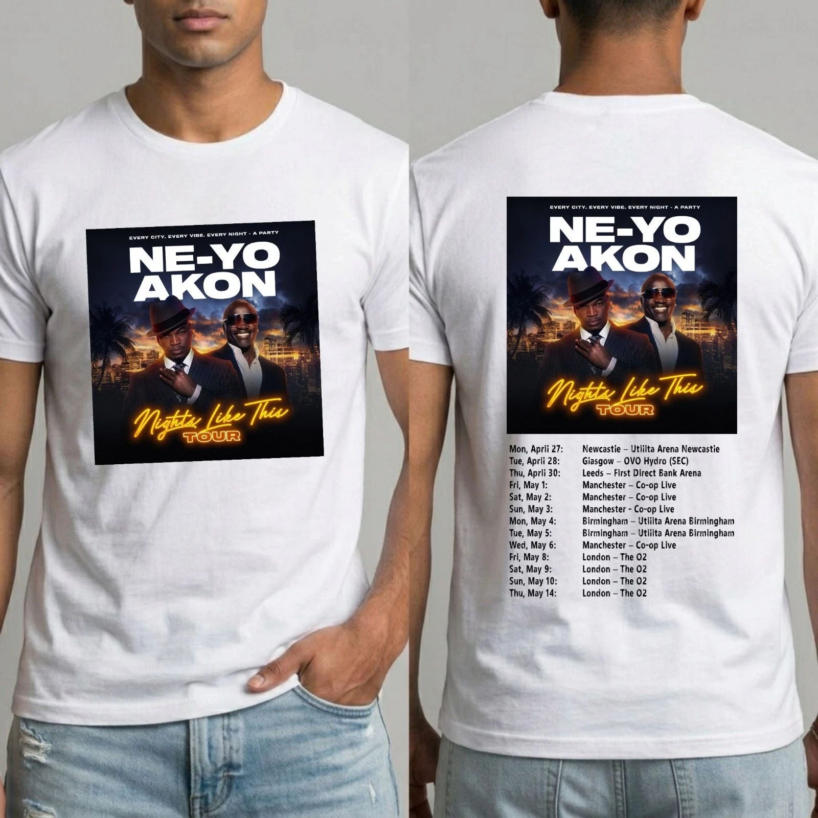 Ne Yo Akon Nights Like This UK Tour T-Shirt Retro RnB Music Concert Dates Top Unisex T-shirt, Sweatshirt, Hoodie, Long Sleeve Tee - T-Shirt, Sweatshirt, Hoodie