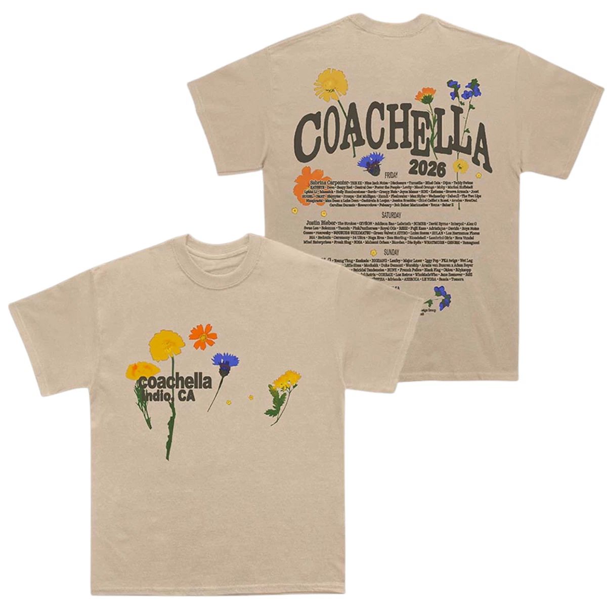 Coach.ella 2026 Shirt Indio California Pressed Flowers Lineup Tee Sand Color Unisex T-shirt, Sweatshirt, Hoodie, Long Sleeve Tee - T-Shirt, Sweatshirt, Hoodie