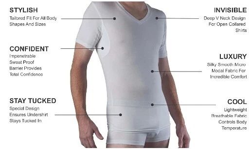 Sweatproof Men's Undershirt with 100% Stop Underarm Sweat Pads, White V-Neck, S Unisex T-shirt, Sweatshirt, Hoodie, Long Sleeve Tee - T-Shirt, Sweatshirt, Hoodie