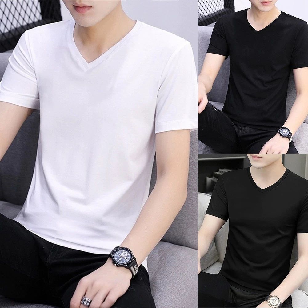 Fashionable Men's V Neck Top with Elastic Fabric for Comfort and Style Unisex T-shirt, Sweatshirt, Hoodie, Long Sleeve Tee - T-Shirt, Sweatshirt, Hoodie