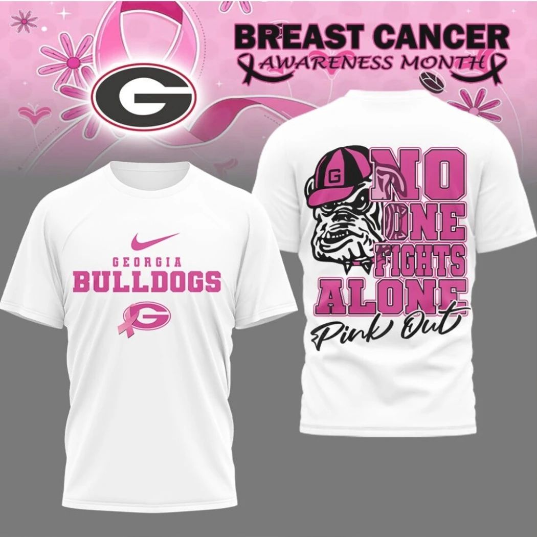 Original Georgia Bulldogs Breast Cancer Awareness No One Fights Alone Pink Out Shirt Unisex T-shirt, Sweatshirt, Hoodie, Long Sleeve Tee - T-Shirt, Sweatshirt, Hoodie