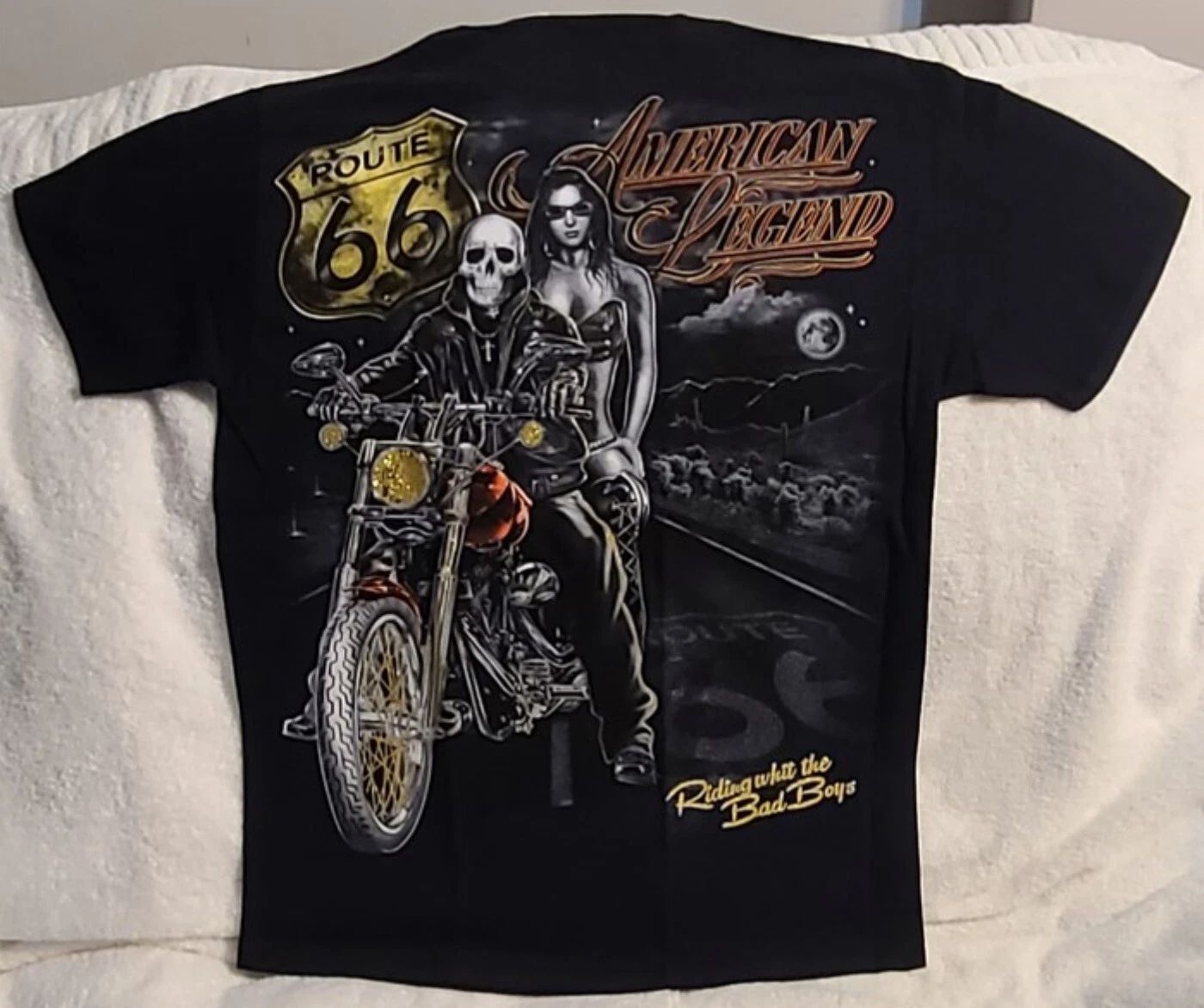 SKELETON SEXY WOMAN MOTORCYCLE BIKER AMERICAN LEGEND ROUTE 66 MOON T-SHIRT SHIRT Unisex T-shirt, Sweatshirt, Hoodie, Long Sleeve Tee - T-Shirt, Sweatshirt, Hoodie