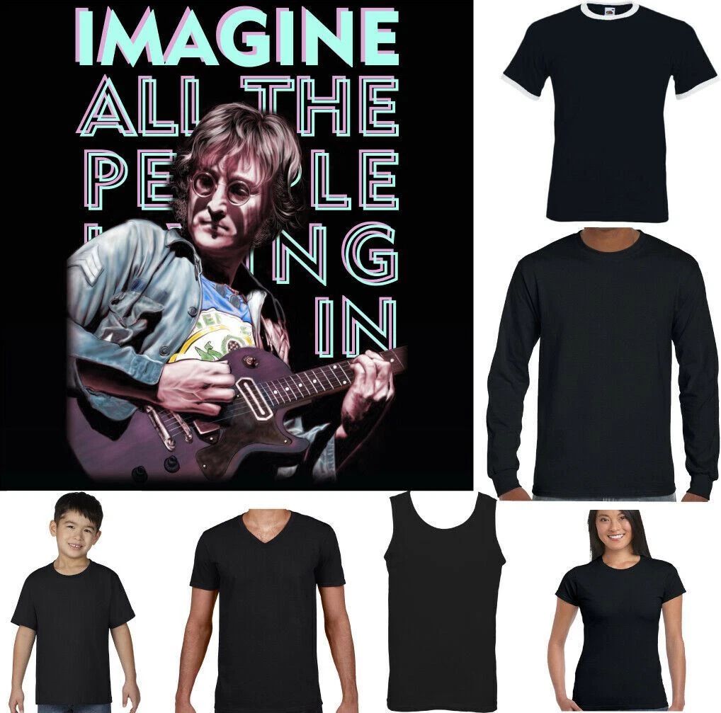 JOHN LENNON T-SHIRT, Imagine Guitar Peace Hippie Psychedelic Tee Top Unisex T-shirt, Sweatshirt, Hoodie, Long Sleeve Tee - T-Shirt, Sweatshirt, Hoodie