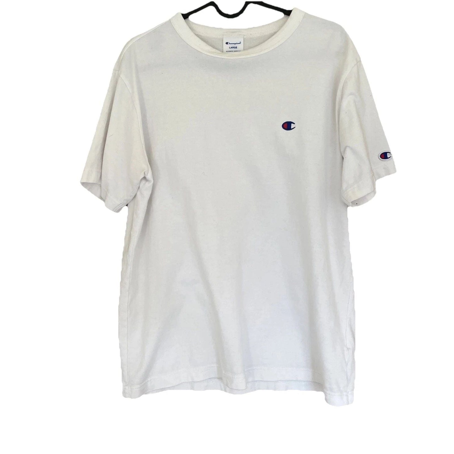 Champion T-shirts One point Logo embroidery Simple Solid Size L White Unisex T-shirt, Sweatshirt, Hoodie, Long Sleeve Tee - T-Shirt, Sweatshirt, Hoodie