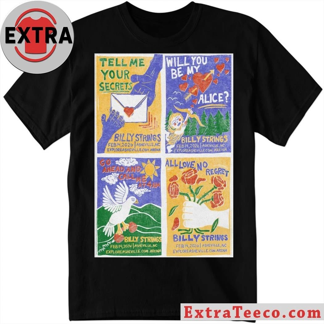 Original Billy Strings At ExploreAsheville.com Arena February 14 2026 Poster T-Shirt Unisex T-shirt, Sweatshirt, Hoodie, Long Sleeve Tee - T-Shirt, Sweatshirt, Hoodie