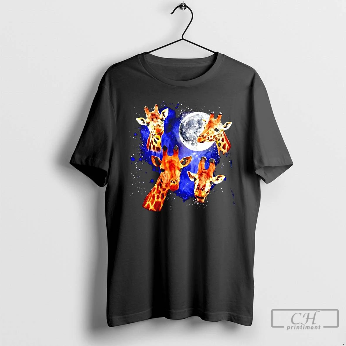 Premium Three Giraffe Retro Graphic Moon T Shirts Unisex T-shirt, Sweatshirt, Hoodie, Long Sleeve Tee - T-Shirt, Sweatshirt, Hoodie