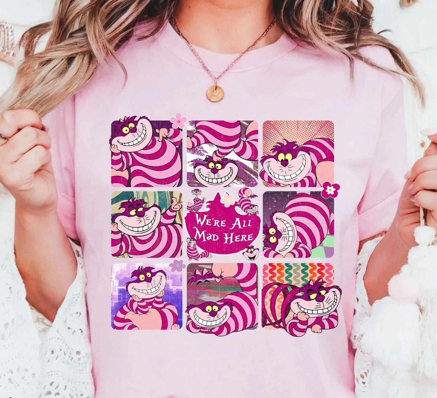 Funny Cheshire Cat We're All Mad Here T-Shirt, Alice in Wonderland Cat Shirt Unisex T-shirt, Sweatshirt, Hoodie, Long Sleeve Tee - T-Shirt, Sweatshirt, Hoodie