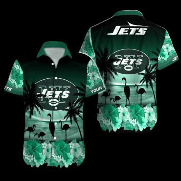 Personalized New York Jets Flamingo Paradise Hawaiian Shirt Unisex T-shirt, Sweatshirt, Hoodie, Long Sleeve Tee - T-Shirt, Sweatshirt, Hoodie