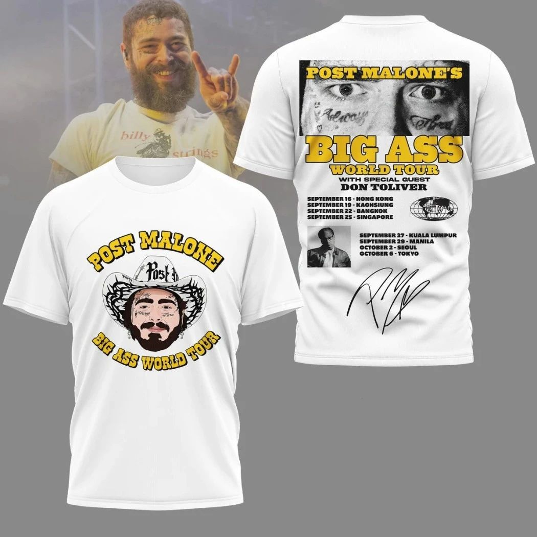 Post Malone Big Ass World Tour 2026 Two Sided T-Shirt  Perfect Gift for Men & Women Unisex T-shirt, Sweatshirt, Hoodie, Long Sleeve Tee - T-Shirt, Sweatshirt, Hoodie