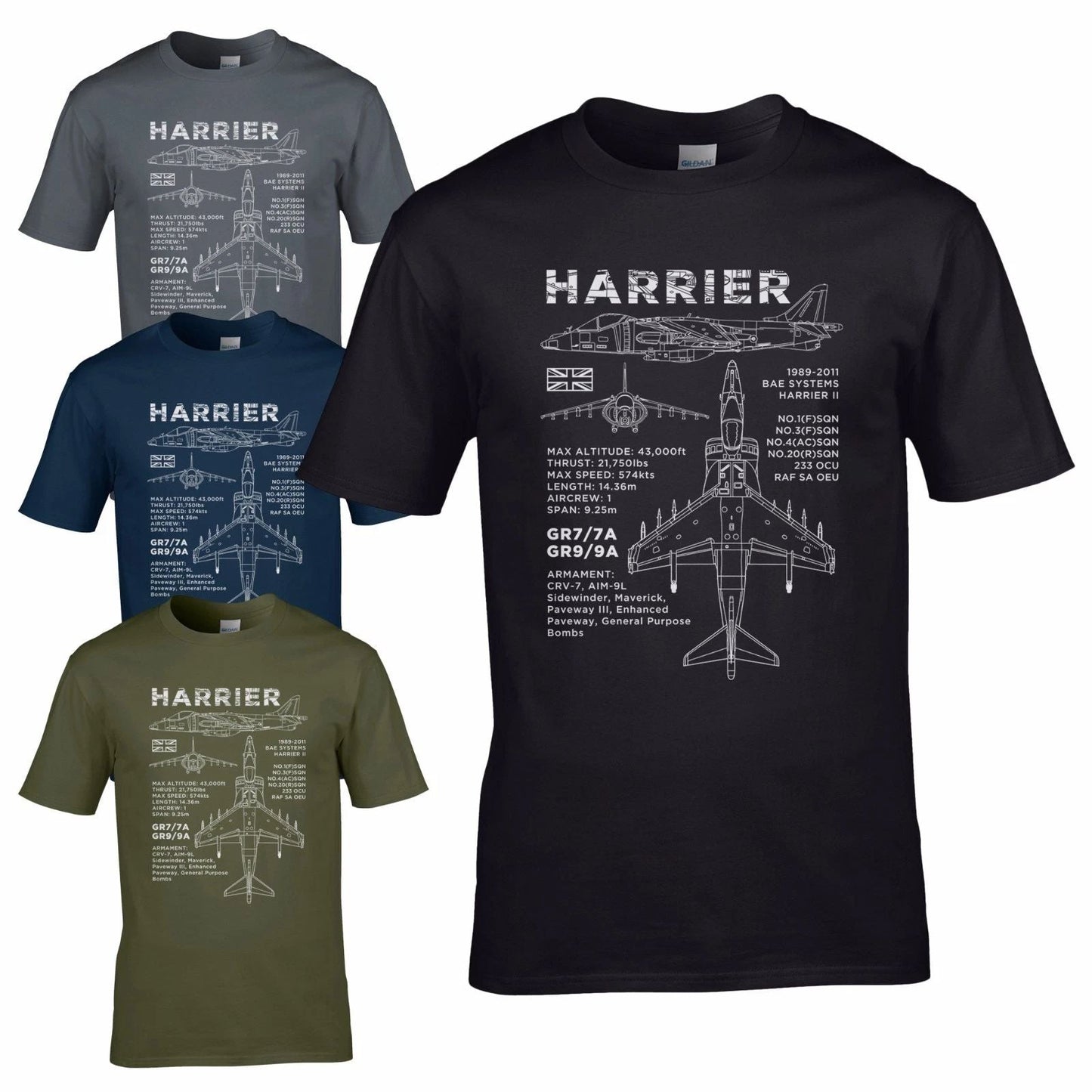 Harrier GR7 / 7A Blueprint T-Shirt GR9 / 9A BAE AV8B Aircraft RAF 1 3 4 20 SQN Unisex T-shirt, Sweatshirt, Hoodie, Long Sleeve Tee - T-Shirt, Sweatshirt, Hoodie