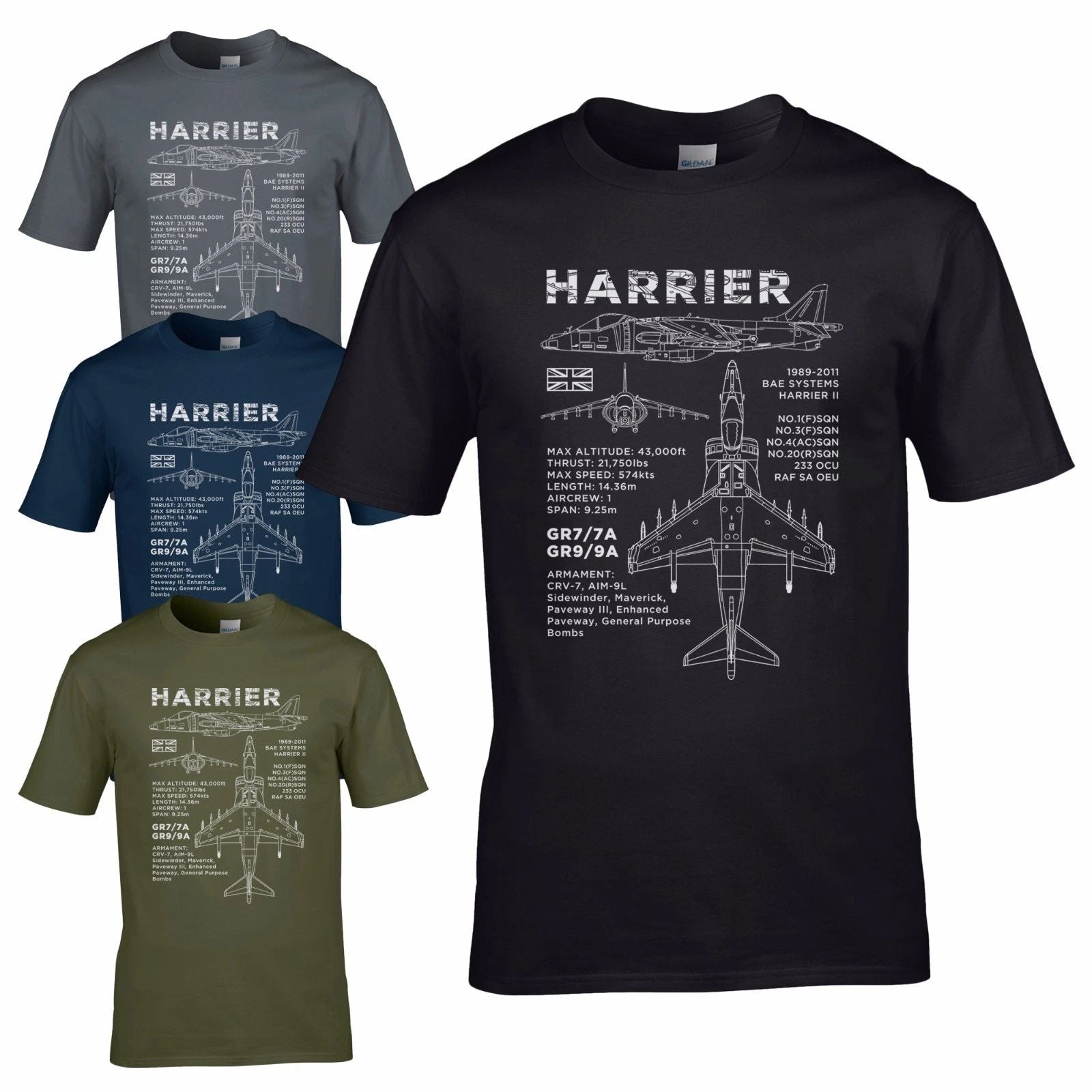 Harrier GR7 / 7A Blueprint T-Shirt GR9 / 9A BAE AV8B Aircraft RAF 1 3 4 20 SQN Unisex T-shirt, Sweatshirt, Hoodie, Long Sleeve Tee - T-Shirt, Sweatshirt, Hoodie
