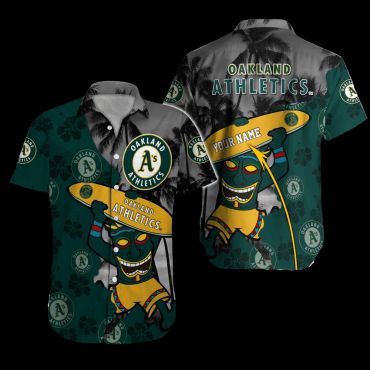 Personalized Oakland Athletics Tiki Surf Hawaiian Shirt Unisex T-shirt, Sweatshirt, Hoodie, Long Sleeve Tee - T-Shirt, Sweatshirt, Hoodie