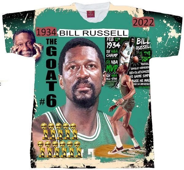 BILL RUSSELL  T-SHIRT ALL OVER PRINT. BASKETBALL TEE. BOSTON LEGEND Unisex T-shirt, Sweatshirt, Hoodie, Long Sleeve Tee - T-Shirt, Sweatshirt, Hoodie