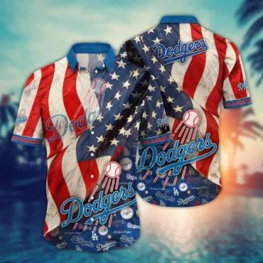 Los Angeles Dodgers American Flag Hawaiian Shirt Unisex T-shirt, Sweatshirt, Hoodie, Long Sleeve Tee - T-Shirt, Sweatshirt, Hoodie