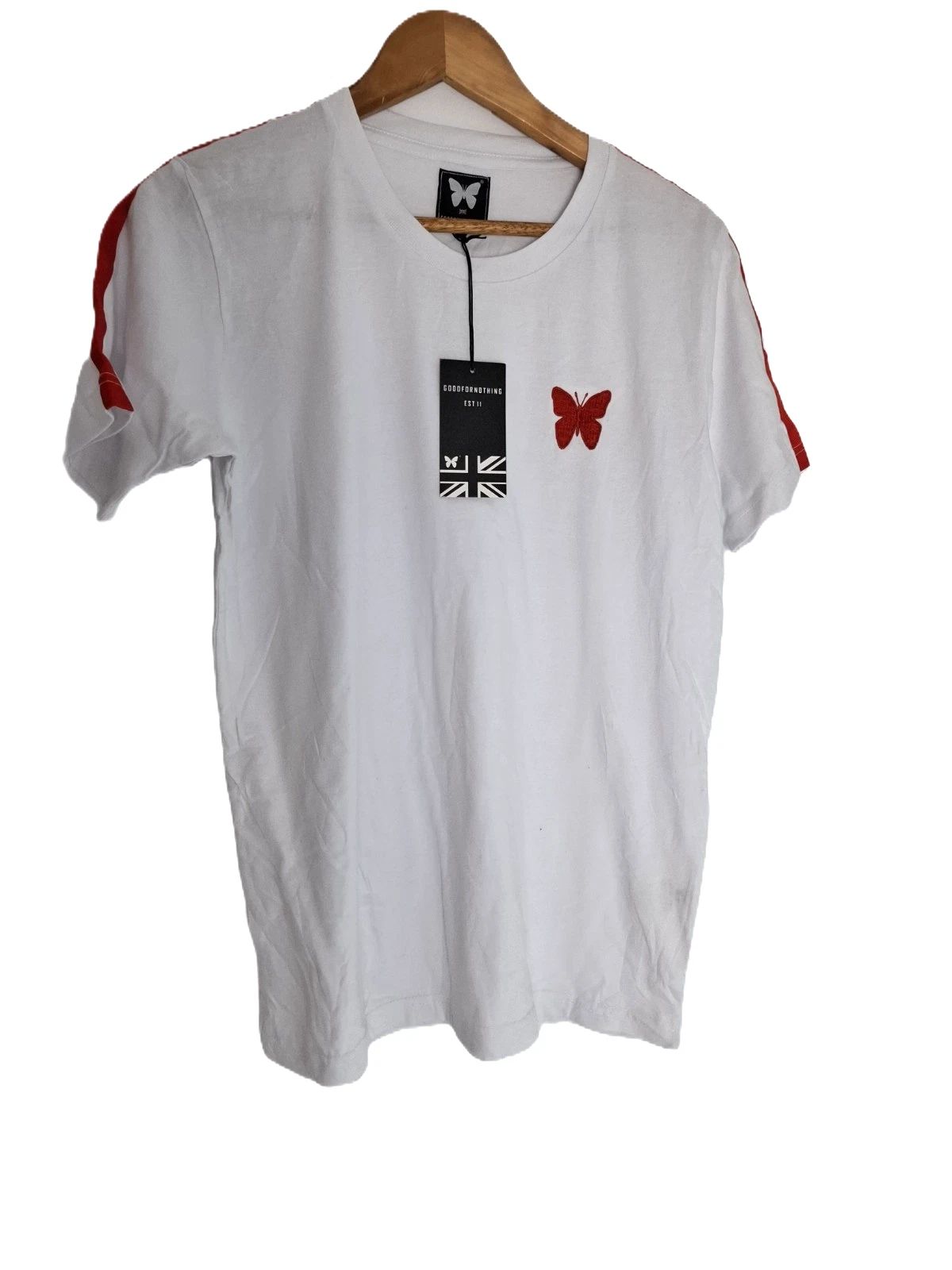 GOODFORNOTHING Unisex T-Shirt White Red Butterfly Print Crew Neck Short Sleeve Unisex T-shirt, Sweatshirt, Hoodie, Long Sleeve Tee - T-Shirt, Sweatshirt, Hoodie