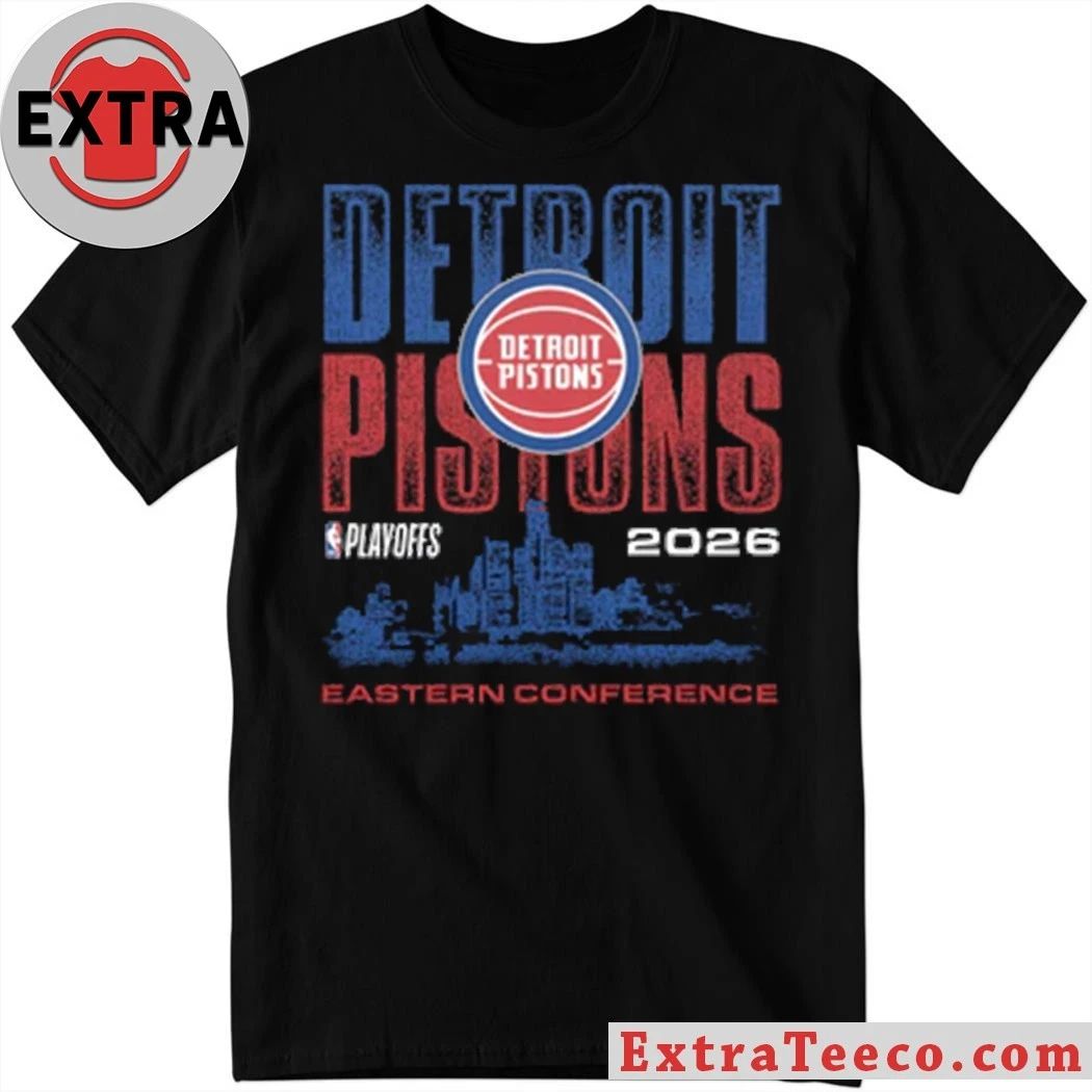 Detroit Pistons Playoffs 26 Eastern Conference Skyline Logo 2026 T-Shirt Unisex T-shirt, Sweatshirt, Hoodie, Long Sleeve Tee - T-Shirt, Sweatshirt, Hoodie