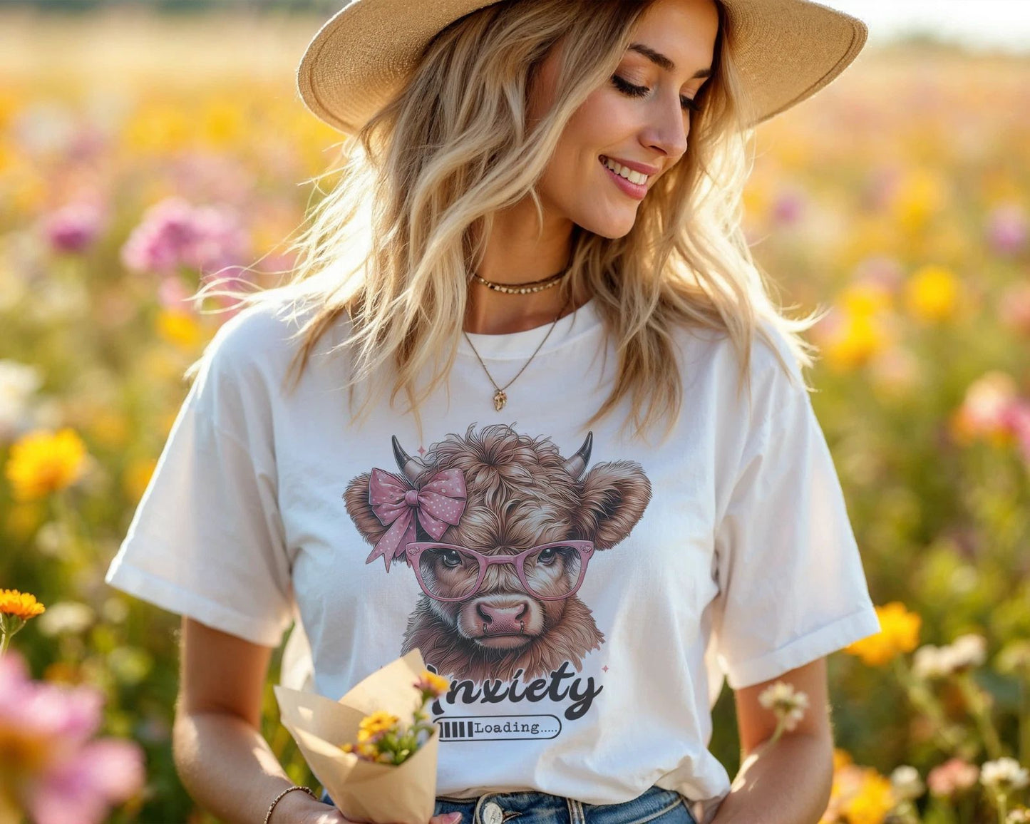 Anxiety Loading Shirt  Cute Highland Cow Graphic Tee A442 Unisex T-shirt, Sweatshirt, Hoodie, Long Sleeve Tee - T-Shirt, Sweatshirt, Hoodie