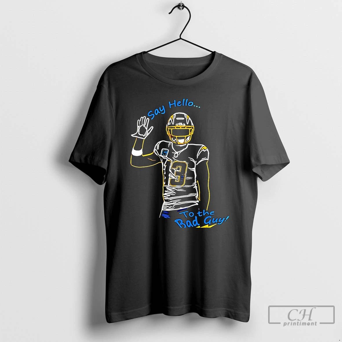 Premium Keenan Allen Los Angeles Chargers Say Hello To The Bad Guy Christmas T Shirts Unisex T-shirt, Sweatshirt, Hoodie, Long Sleeve Tee - T-Shirt, Sweatshirt, Hoodie
