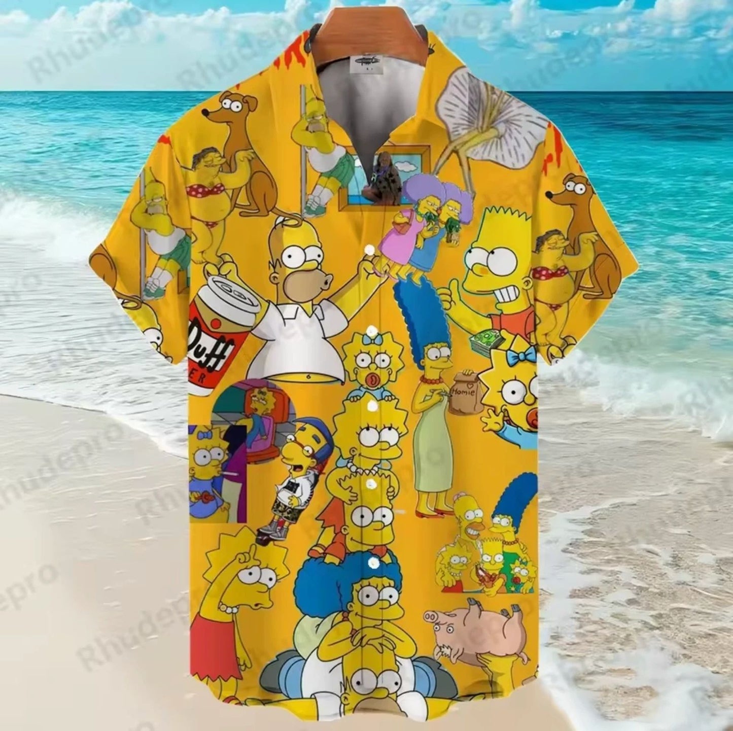 Mens Button Down Shirts Simpsons Printed Hawaiian Tops Novelty Homer Bart Gifts Unisex T-shirt, Sweatshirt, Hoodie, Long Sleeve Tee - T-Shirt, Sweatshirt, Hoodie