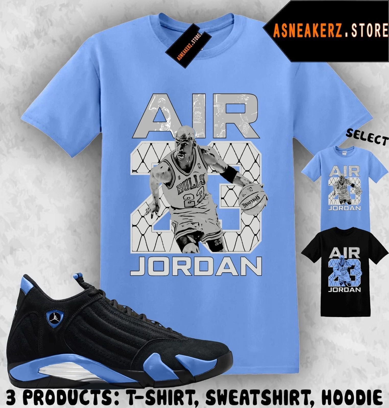 Shirt Matching AJ 14 Black University Blue 2026 Match Sneaker Vintage Air MJ 23 Unisex T-shirt, Sweatshirt, Hoodie, Long Sleeve Tee - T-Shirt, Sweatshirt, Hoodie