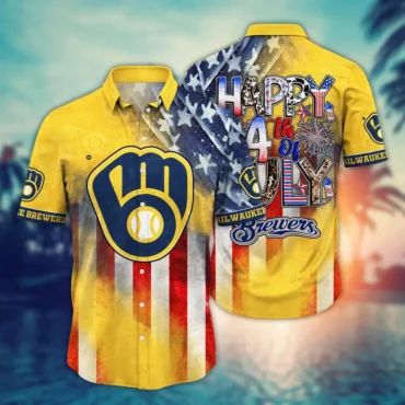 Milwaukee Brewers 4th of July Celebration Hawaiian Shirt Unisex T-shirt, Sweatshirt, Hoodie, Long Sleeve Tee - T-Shirt, Sweatshirt, Hoodie
