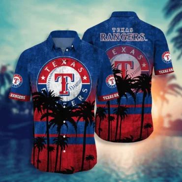 Texas Rangers Tropical Sunset Hawaiian Shirt Unisex T-shirt, Sweatshirt, Hoodie, Long Sleeve Tee - T-Shirt, Sweatshirt, Hoodie