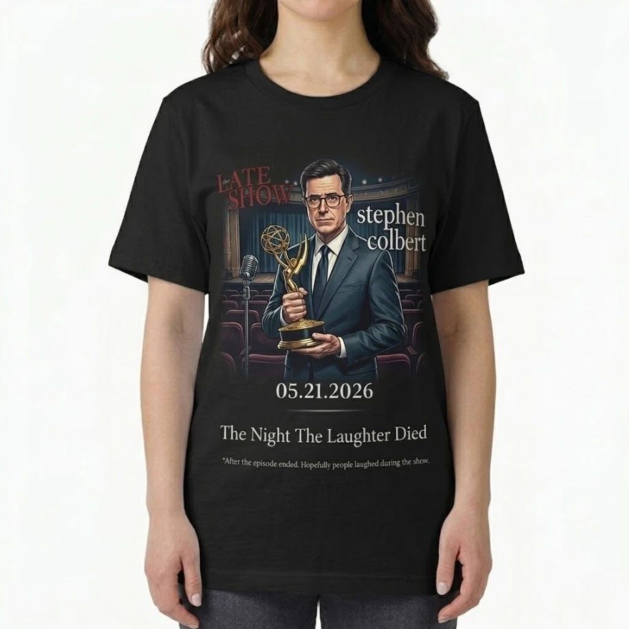 Rare! Stephen Colbert Late Show Shirt The Night The Laughter Died Graphic Tee Unisex T-shirt, Sweatshirt, Hoodie, Long Sleeve Tee - T-Shirt, Sweatshirt, Hoodie
