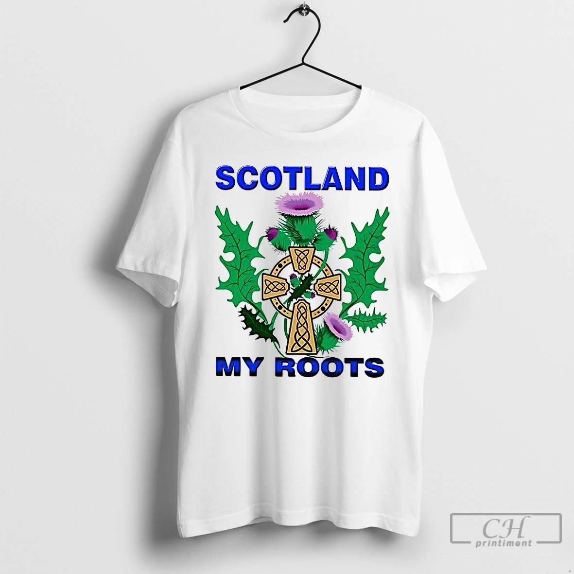 Premium Scotland My Roots Classic Celtic Cross Purple Thistle T Shirts Unisex T-shirt, Sweatshirt, Hoodie, Long Sleeve Tee - T-Shirt, Sweatshirt, Hoodie
