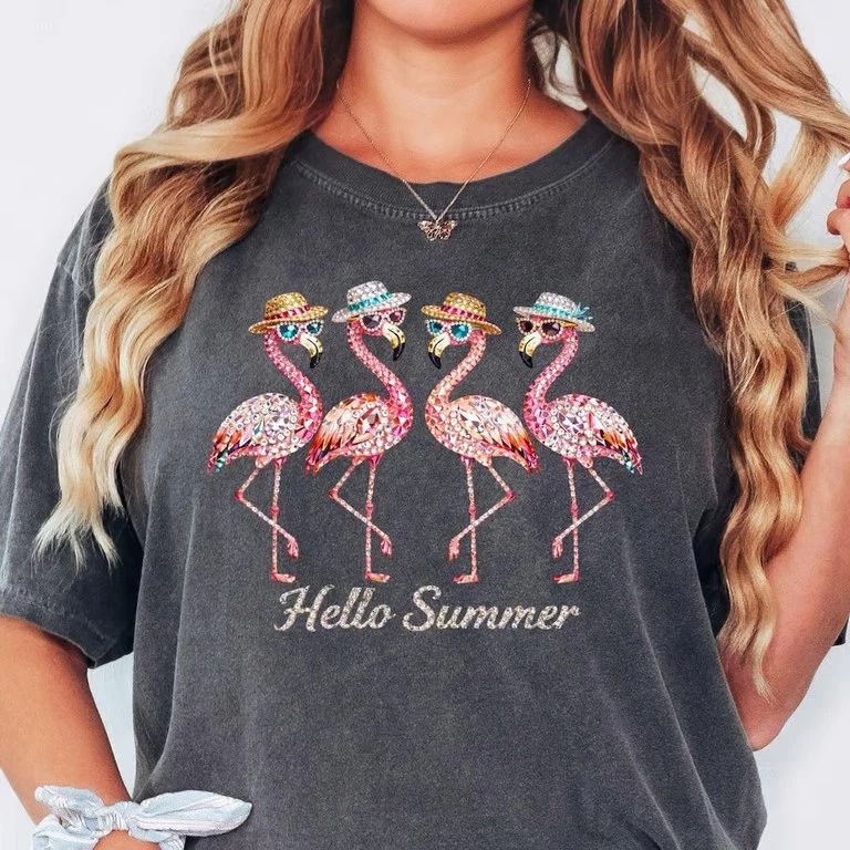 Flamingo Summer Shirt, Hello Summer Flamingo Shirt, Beach Vacation Tee, Cute Su Unisex T-shirt, Sweatshirt, Hoodie, Long Sleeve Tee - T-Shirt, Sweatshirt, Hoodie