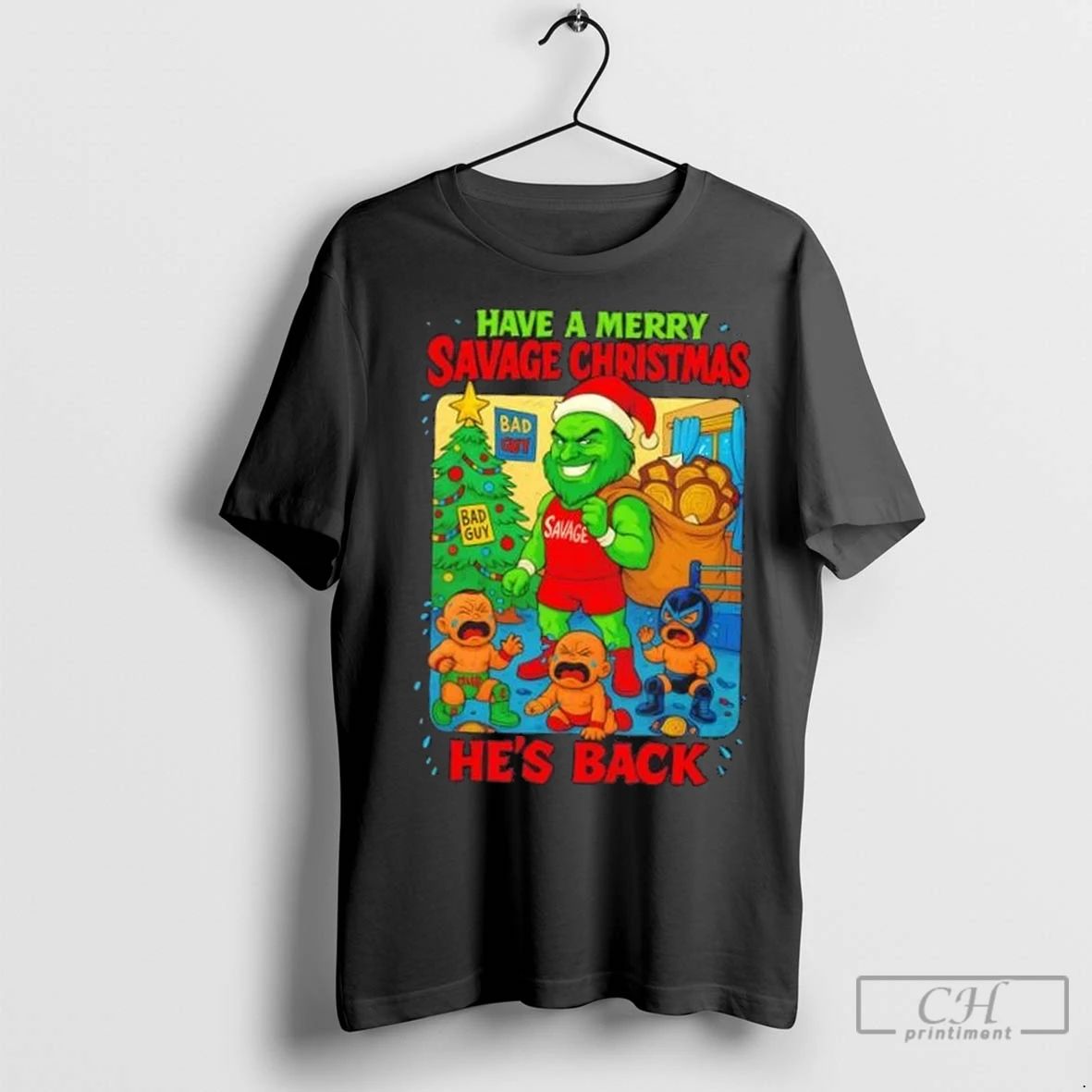 Premium Pj Savage Have A Merry Savage Christmas Hes Back Unisex T-shirt, Sweatshirt, Hoodie, Long Sleeve Tee - T-Shirt, Sweatshirt, Hoodie