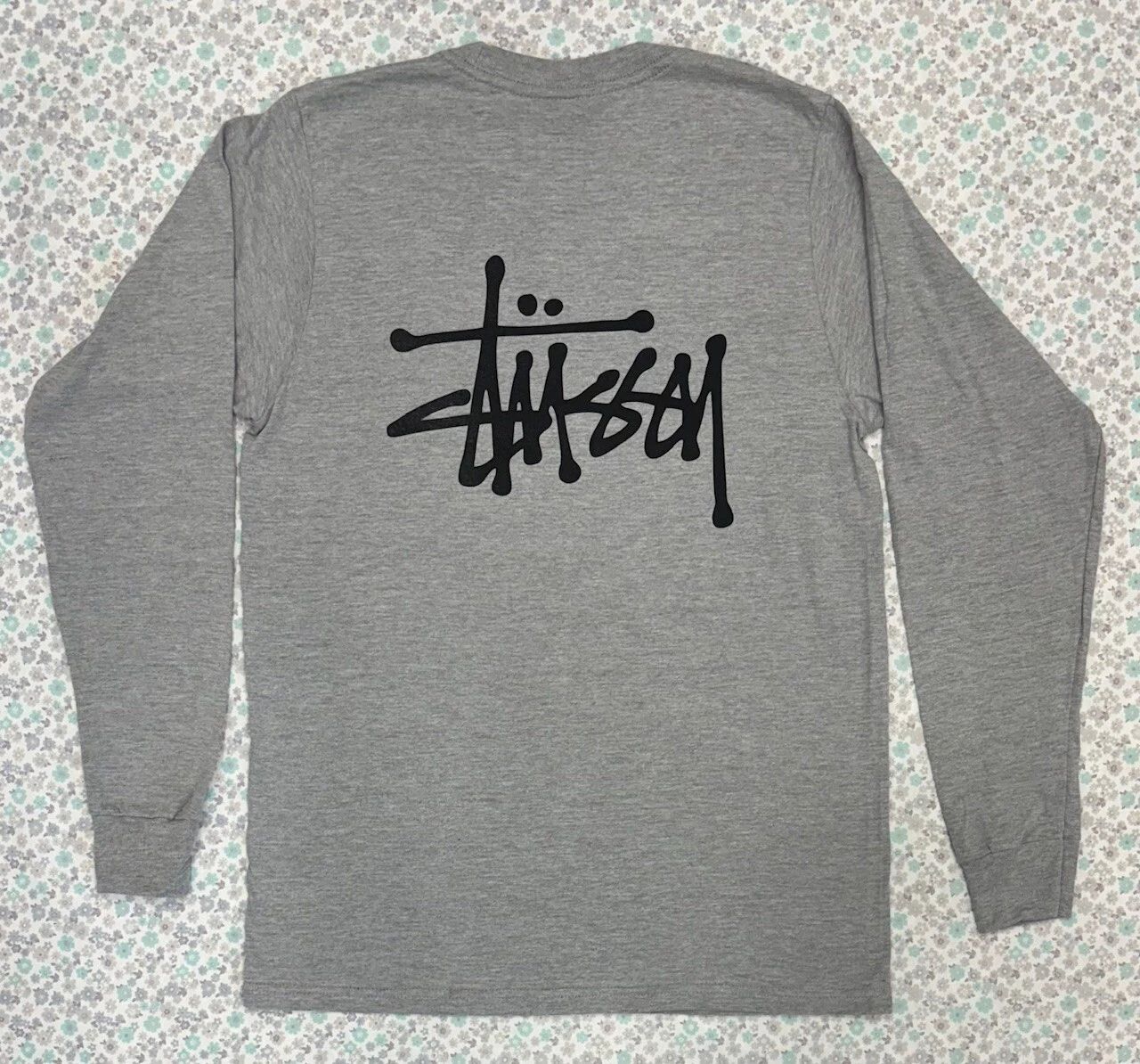 Stussy Basic Logo Grey/ Heather  Mens Long Sleeve Size SM Unisex T-shirt, Sweatshirt, Hoodie, Long Sleeve Tee - T-Shirt, Sweatshirt, Hoodie
