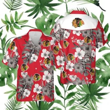 Chicago Blackhawks Tropical Elegance Hawaiian Shirt Unisex T-shirt, Sweatshirt, Hoodie, Long Sleeve Tee - T-Shirt, Sweatshirt, Hoodie