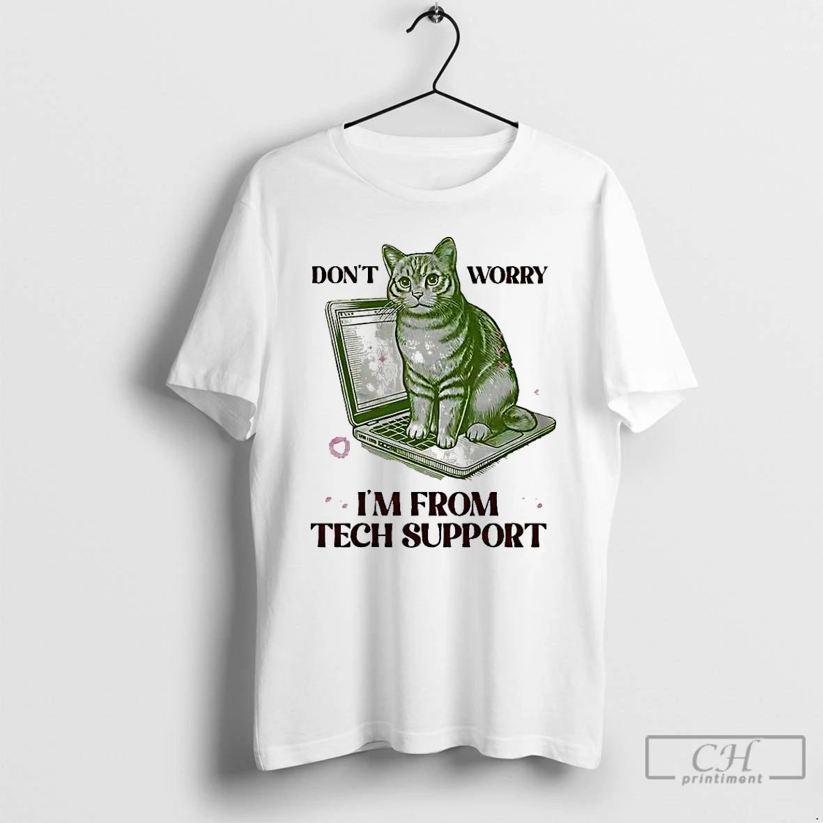 Premium Dont Worry Im From Tech Support Cat Laptop T Shirts Unisex T-shirt, Sweatshirt, Hoodie, Long Sleeve Tee - T-Shirt, Sweatshirt, Hoodie