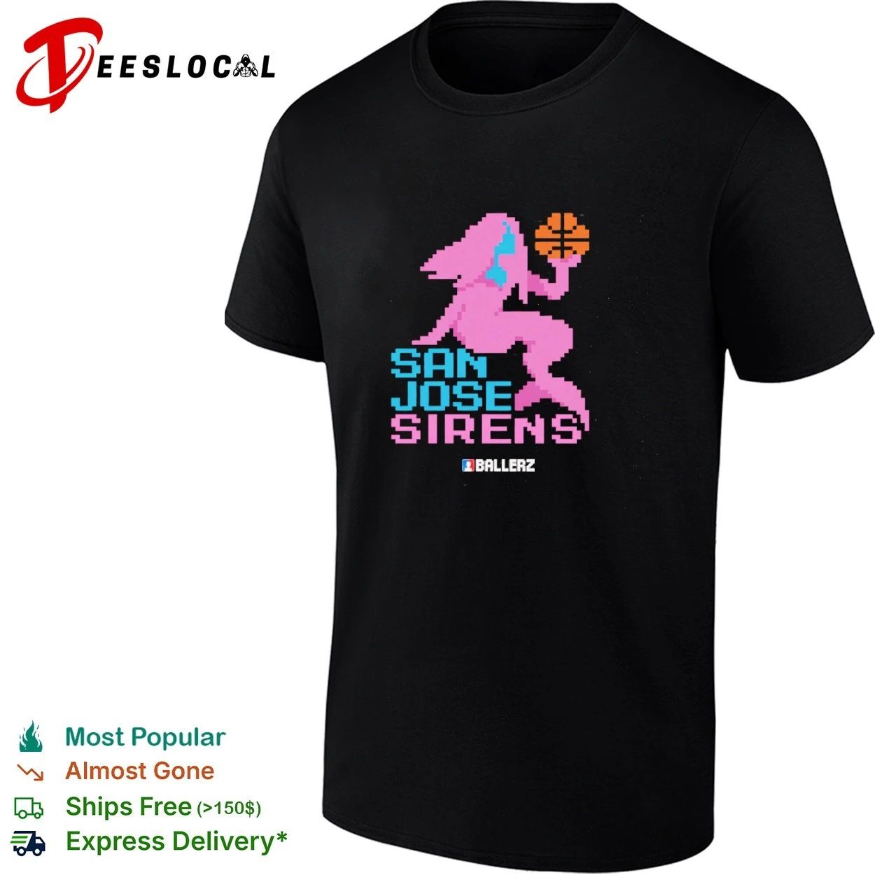 San Jose Sirens Ballerz basketball pixel art T-shirt Unisex T-shirt, Sweatshirt, Hoodie, Long Sleeve Tee - T-Shirt, Sweatshirt, Hoodie