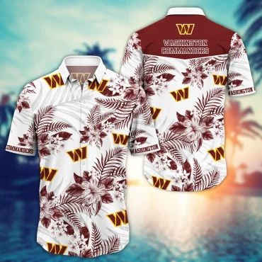 Washington Commanders Tropical Elegance Hawaiian Shirt Unisex T-shirt, Sweatshirt, Hoodie, Long Sleeve Tee - T-Shirt, Sweatshirt, Hoodie
